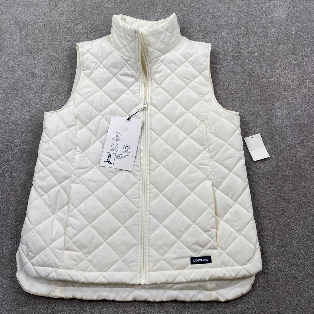 Lands' End Insulated Vest Womens Small Ivory Quilted Water Resistant 540082